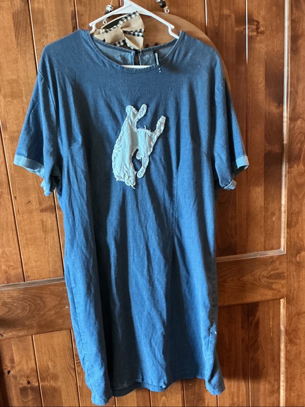 Crazy Train Washed Blue Midi Dress with Light Blue Applique